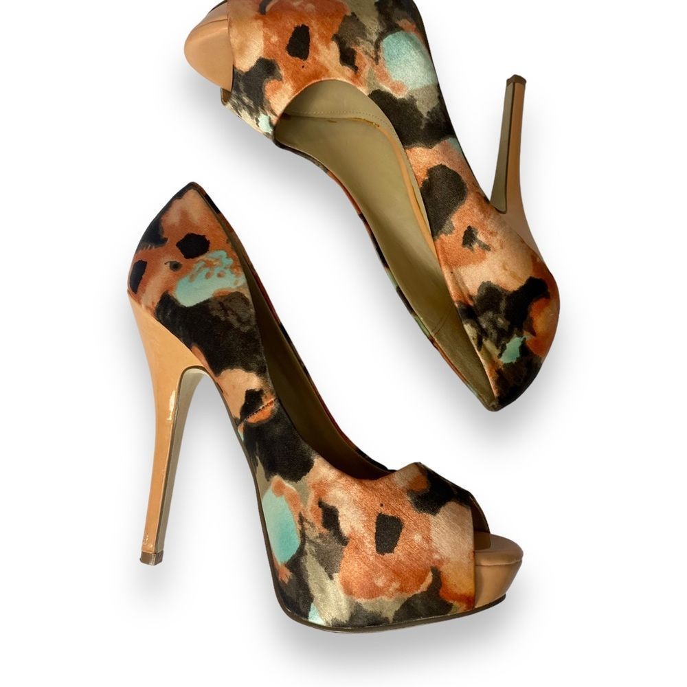 Aldo | Stiletto Platform Fabric Print Peep Toe Heels | Size 6